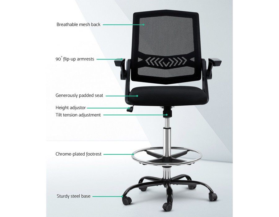 Office Chair Computer Seating Mid-back Mesh Black - Image 4