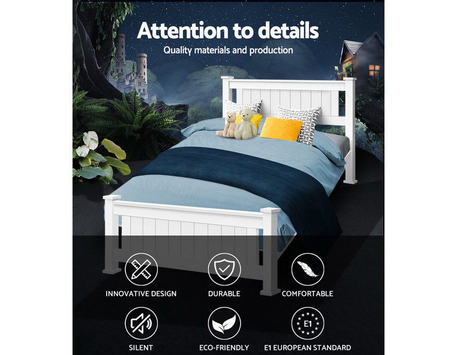 Bed Base (King Single) Pine Wood Steel Fixings White - Image 4