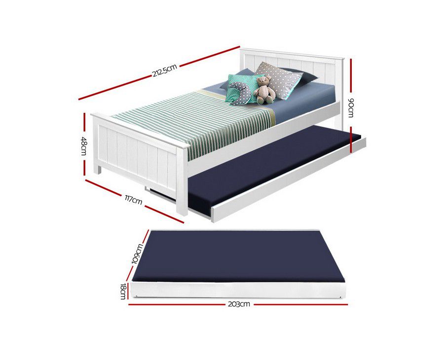 Bed Base (King Single Size) Trundle White - Image 5