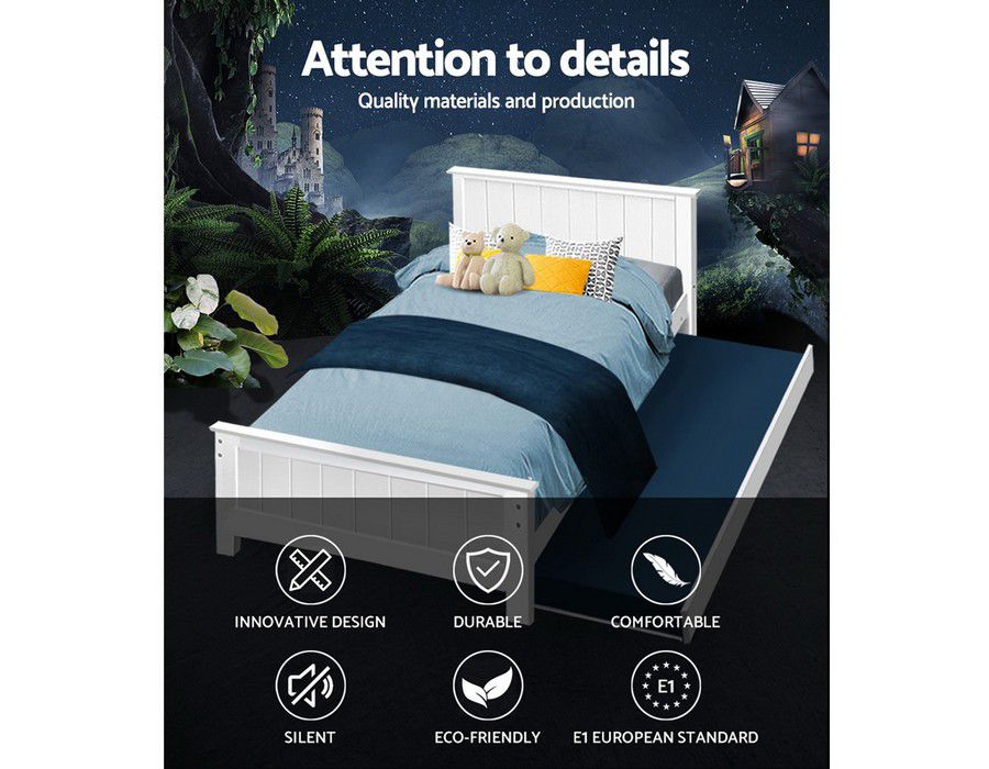 Bed Base (King Single Size) Trundle White - Image 4