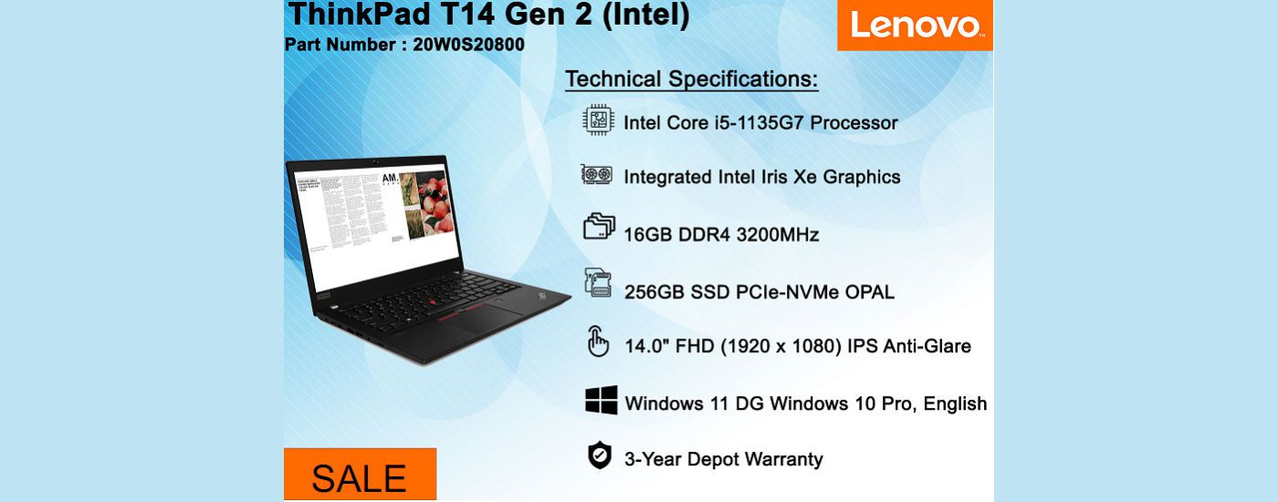 lenovo ThinkPad T14 Gen2 14in i5 SSD Win11Pro promo