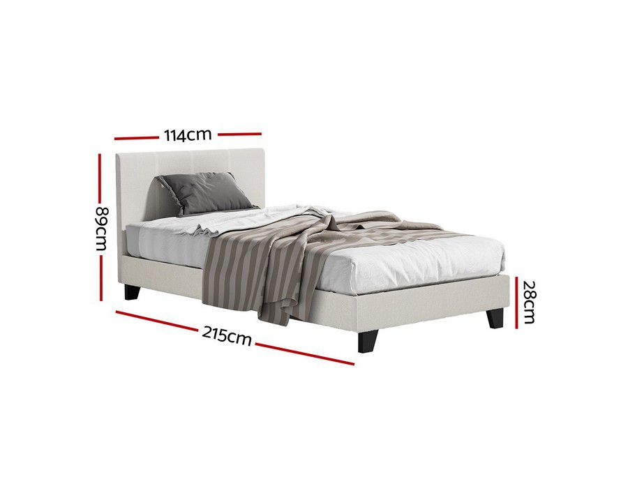 Bed Base (King Single) Fabric Wooden Cream - Image 2