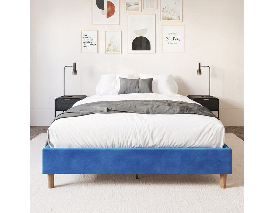 Bed Base (Single Size) Velvet Cover Blue