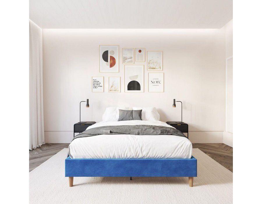 Bed Base (Single Size) Velvet Cover Blue - Image 4